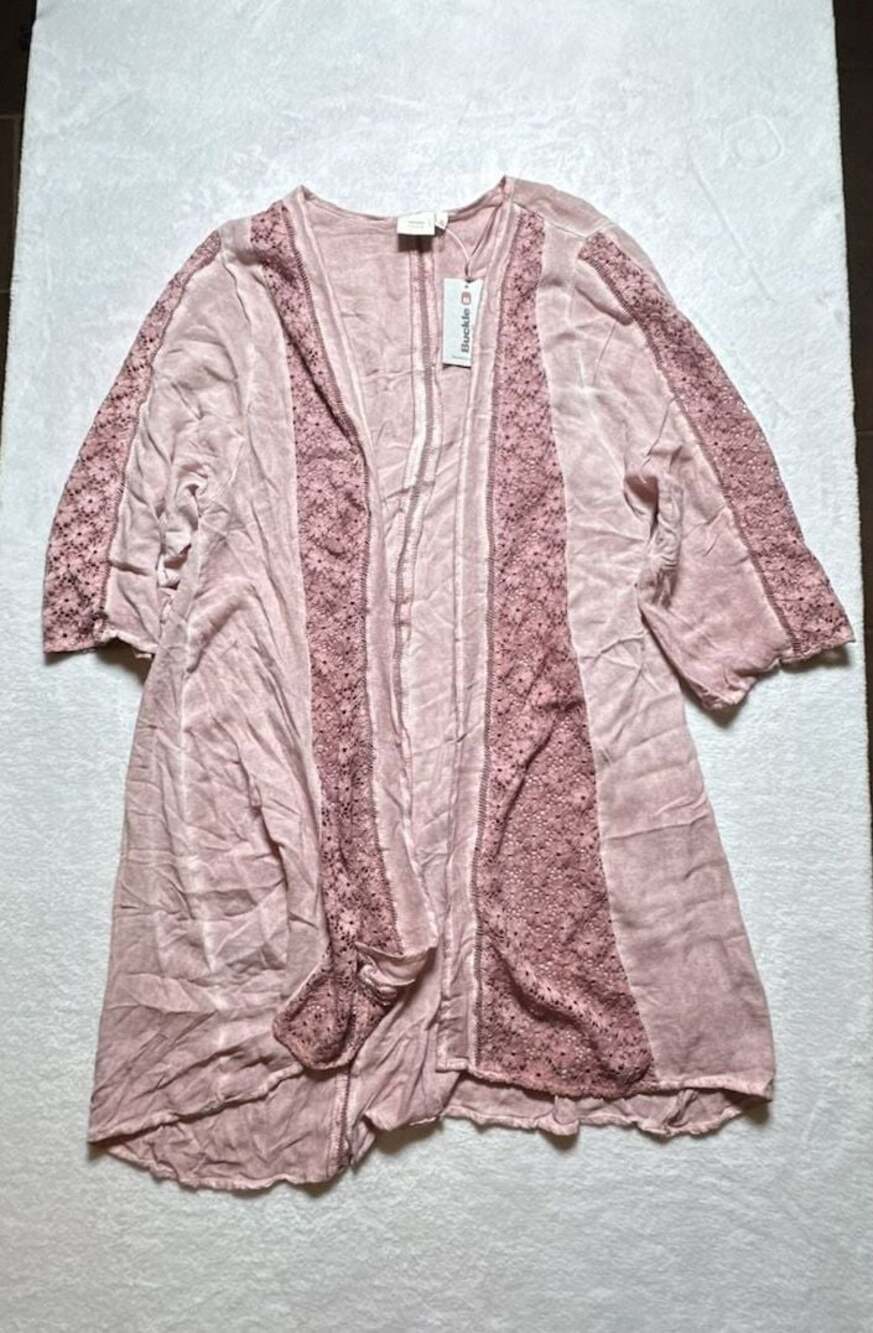Good Luck Gem Mauve Lace Detail Open Front Kimono